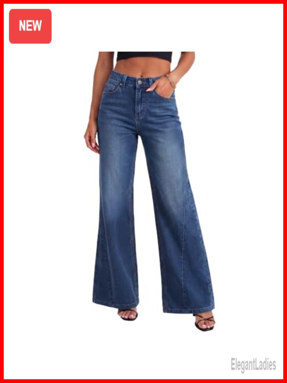 Wide Leg High Waisted Baggy Jeans Cotton Blend Stretch Denim